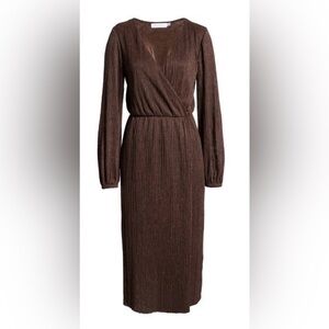 All In Favor Brown Shiny Midi Dress